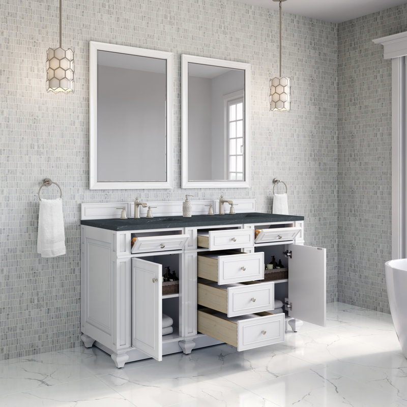 Bristol 60'' W Double Vanity, Bright White, Charcoal Soapstone, 8" Widespread