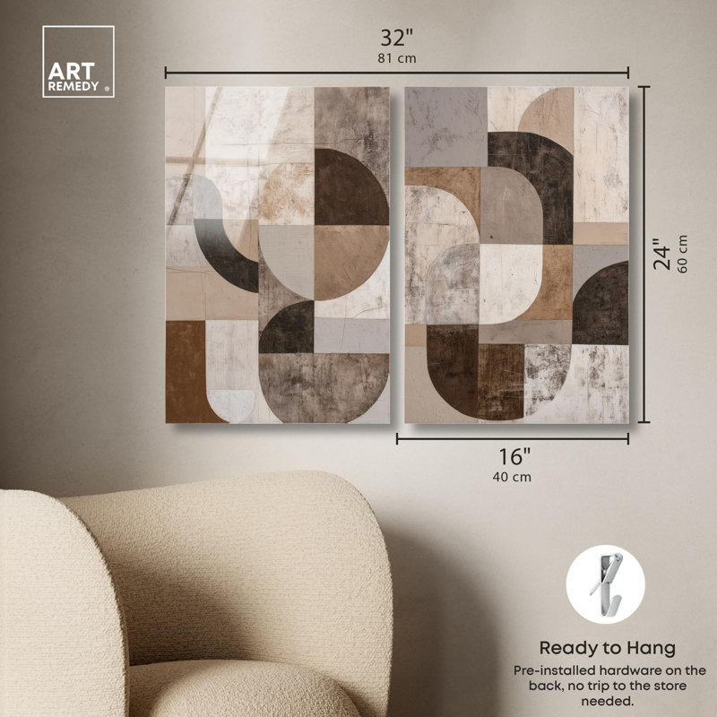 Ordered Earth Duo Acrylic Print Abstract Boho Art Set by Art Remedy, Ready to Hang, 10 x 15, H 24 po x l 16 po