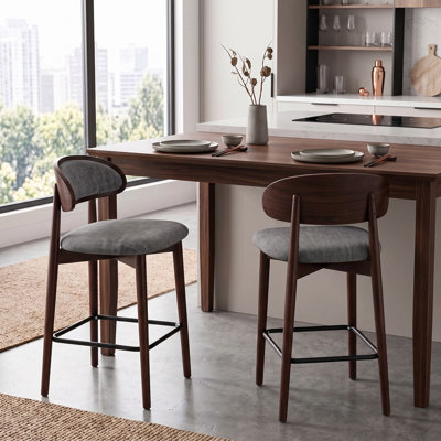 Wooden arc-shaped soft-panel bar stool
