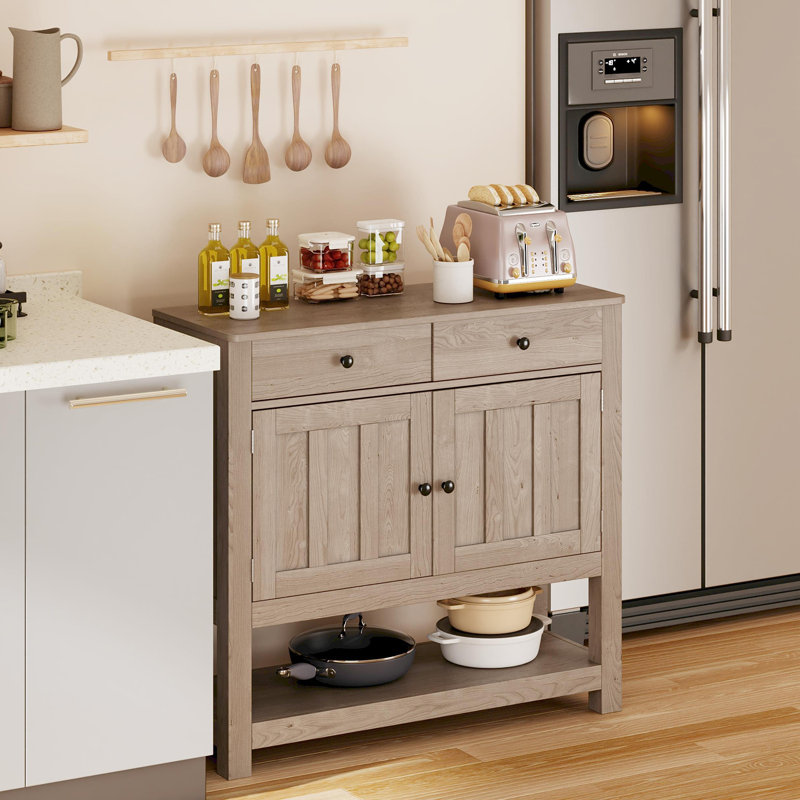 Farmhouse Accent Chest with 2 Drawers, 2 Doors & Open Shelves – Ideal for Living Room, Bedroom & Hallway, Gray