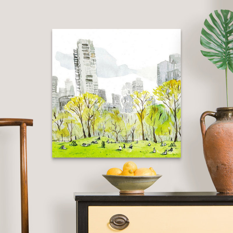 Reproduction d’art sur toile, "Sheep Meadow-Central Park & Manhattan Skyline" par Eleanor Doughty-impression sur toile