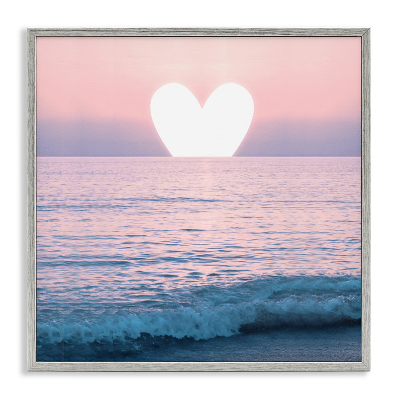 «Pink Heart Ocean Sunrise» par Emanuela Carratoni, H 12 po x l 12 po x P 1,5 po, Estampe numérique Farmhouse