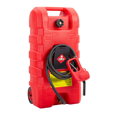 Chariot à carburant 15 gallons - Réservoir à gaz portable robuste avec pompe de transfert manuelle, tuyau de 10 pi, conception étanche et roues pour voiture, bateau, VTT, tondeuse à gazon, ferme familiale