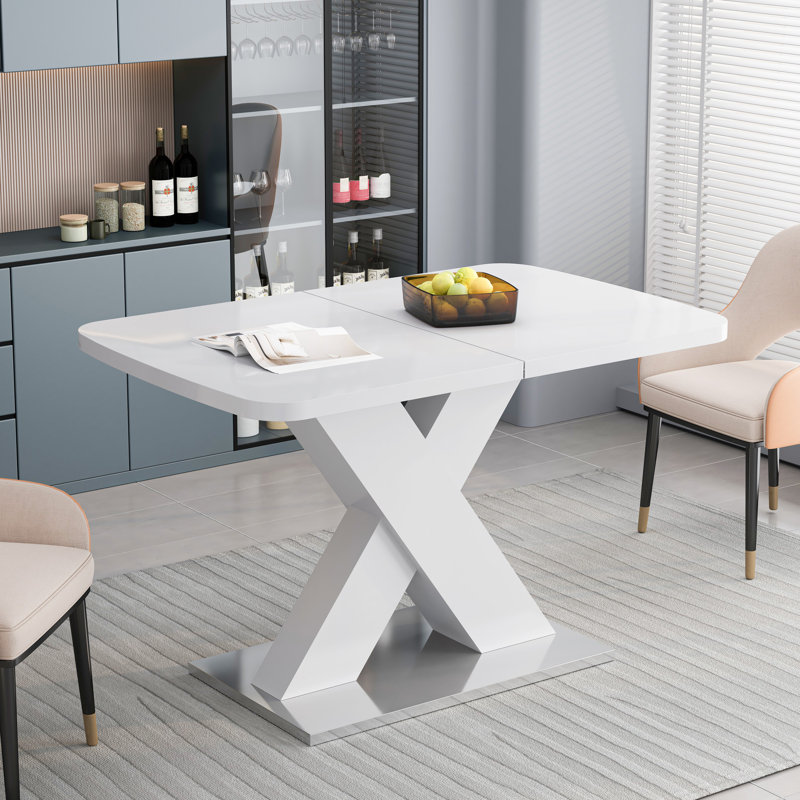 Table de salle à manger carrée blanche, extensible, avec base en acier, H 29,71 po, facile à assembler, capacité de charge de 220 lb, installation facile