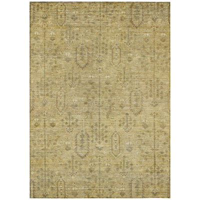 3' X 5' Gold And Taupe Southwestern Washable Indoor Outdoor Area Rug