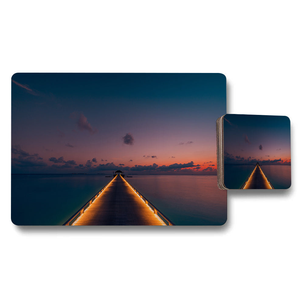 Sunset Pier Over Water Placemats And Coasters Outdoor Set