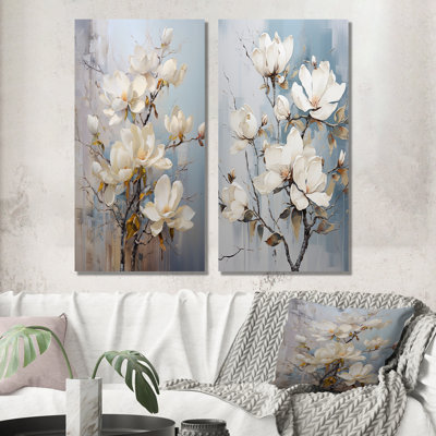 Ensemble de 2 décorations murales blanc et bleu Magnolia Blossom Beauty - Magnolias