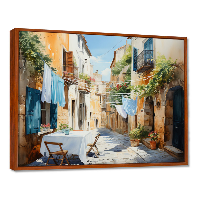 Jour de lessive en Italie I - Art mural, H 16 po x l 32 po x P 1 po, Brown Floater Framed