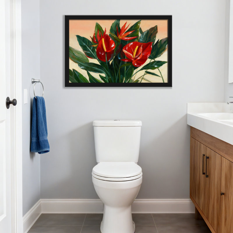 Plantes et fleurs, fleurs rouges, feuilles vertes, reproduction d'art sur toile, H 24 po x l 36 po, Grain de bois clair