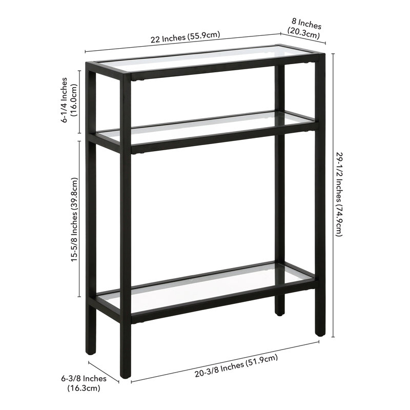 Adamson 55.9cm Glass Top Console Table, Blackened Bronze