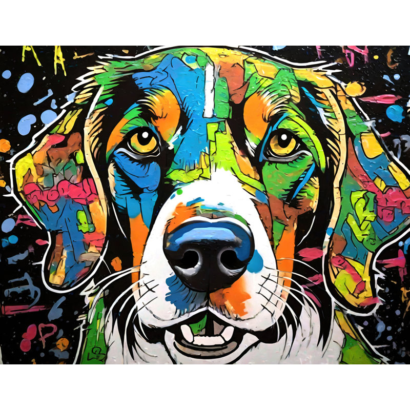 «Dog Graffitianimals» sur toile, H 20 po x l 24 po
