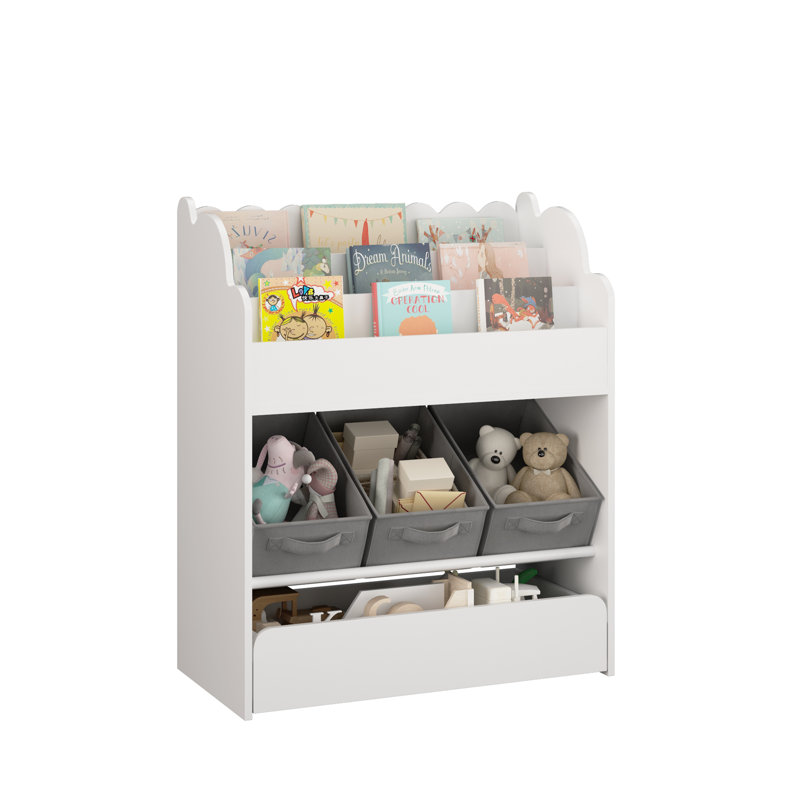 Bibliothèque pour enfants avec bacs de rangement et tiroir
