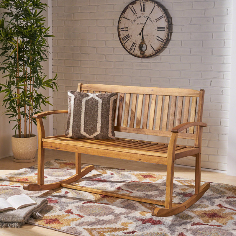 Banc d'extérieur en bois massif à bascule Candleick, Teinture naturelle