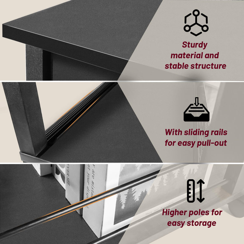 Side Table With Charging Station And Drawer, Narrow End Table With USB Ports And Outlets, With 4 Wheels,(Black)