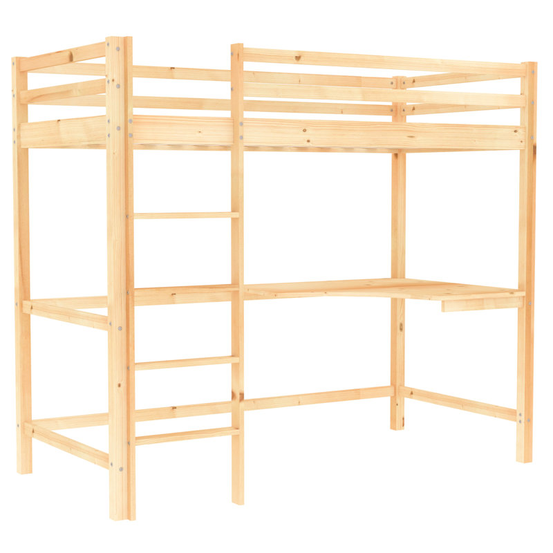 Muskoka Single (3') Bed Frames High Sleeper Loft Bed with Built-in-Desk, Pine