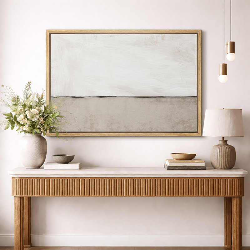 Minimalist "Pastel Beige Tan Abstract Landscape Artwork, Simple Decor Neutral Wall Pictures, Large Framed Canvas Giclee Print Wall Art"