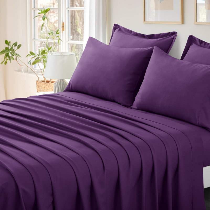 Ensemble d'édredon en microfibre 5/7-pièces , Édredon pour grand lit simple + 4 pièces supplé, Mauve