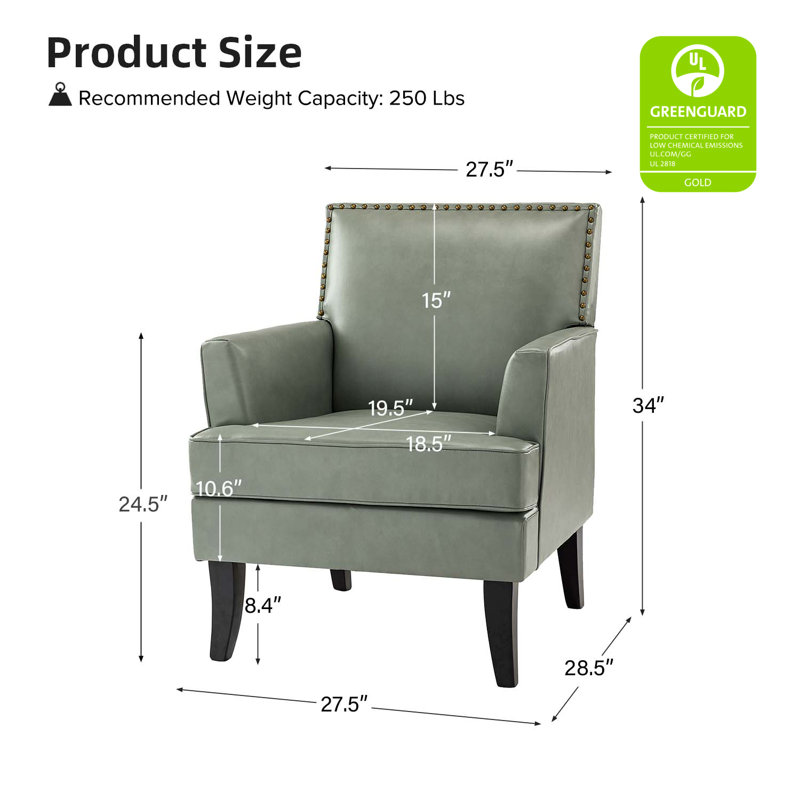 Celadon 27.5'' Wide Faux Leather Armchair with Nailhead Trim and Solid dWoo Legs Set Of 2, Sage Faux Leather