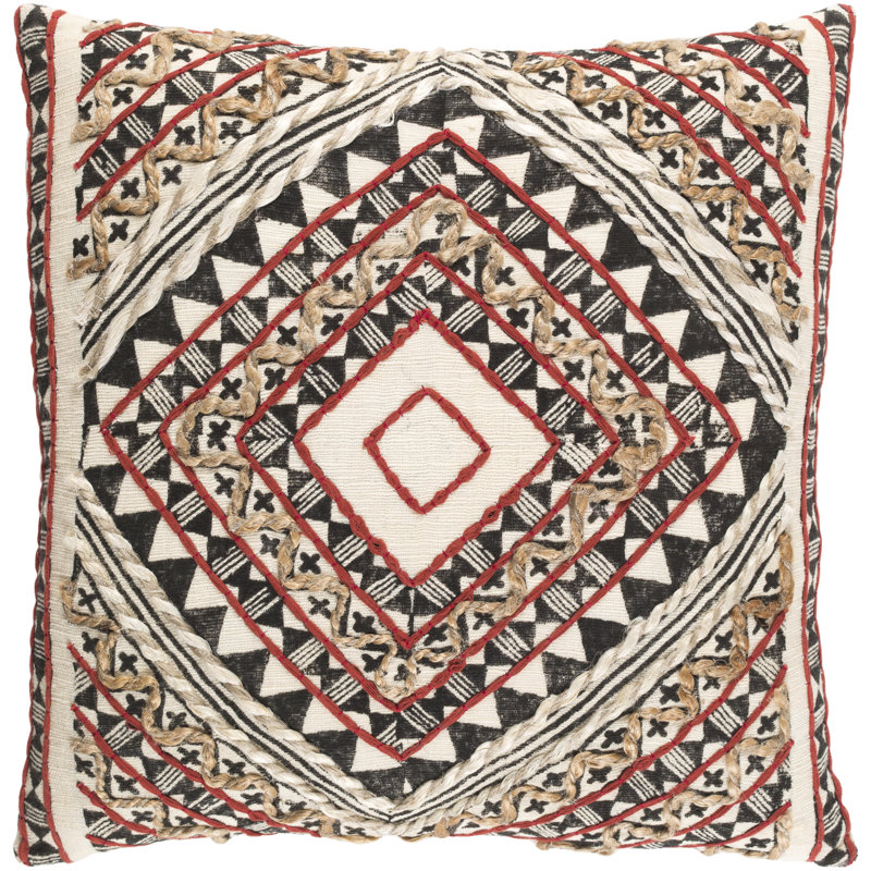 Kazinga Cotton Throw Pillow, 18" H x 18" W, Rust/Camel/Black/Cream, Poly Filled