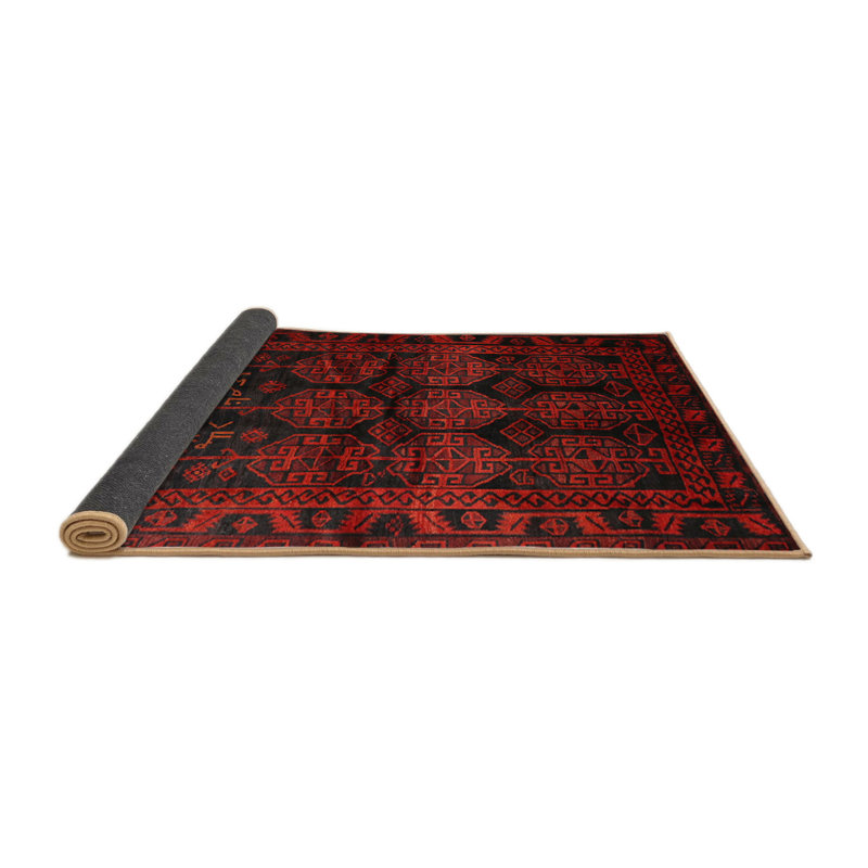 Tapis traditionnel rouge / noir, Rond 5 pi