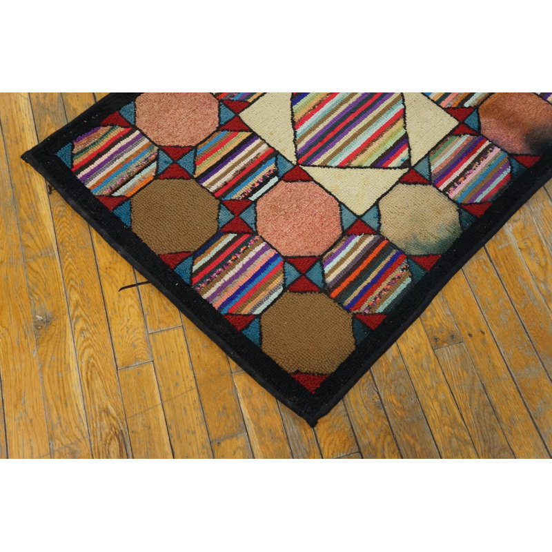 Antique Multicolor Wool 1920s American Hooked Small Scatter Size Rug