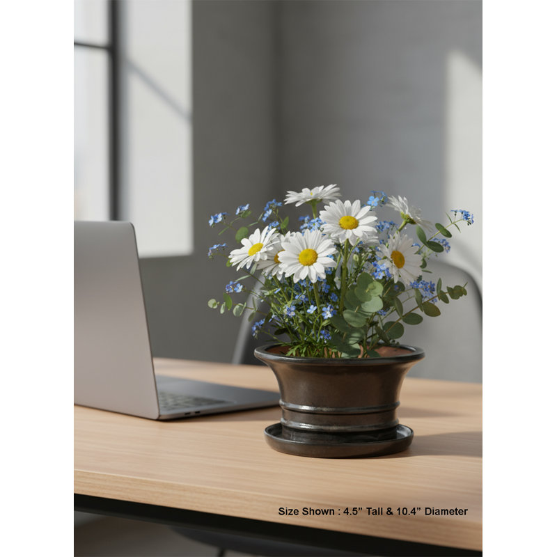  Pot à fleurs et soucoupe ovale en céramique Taoshan