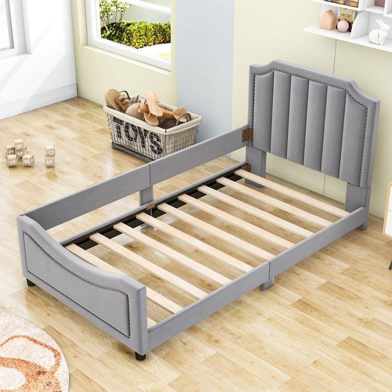 Twin Upholstered Daybed with Headboard, Gray