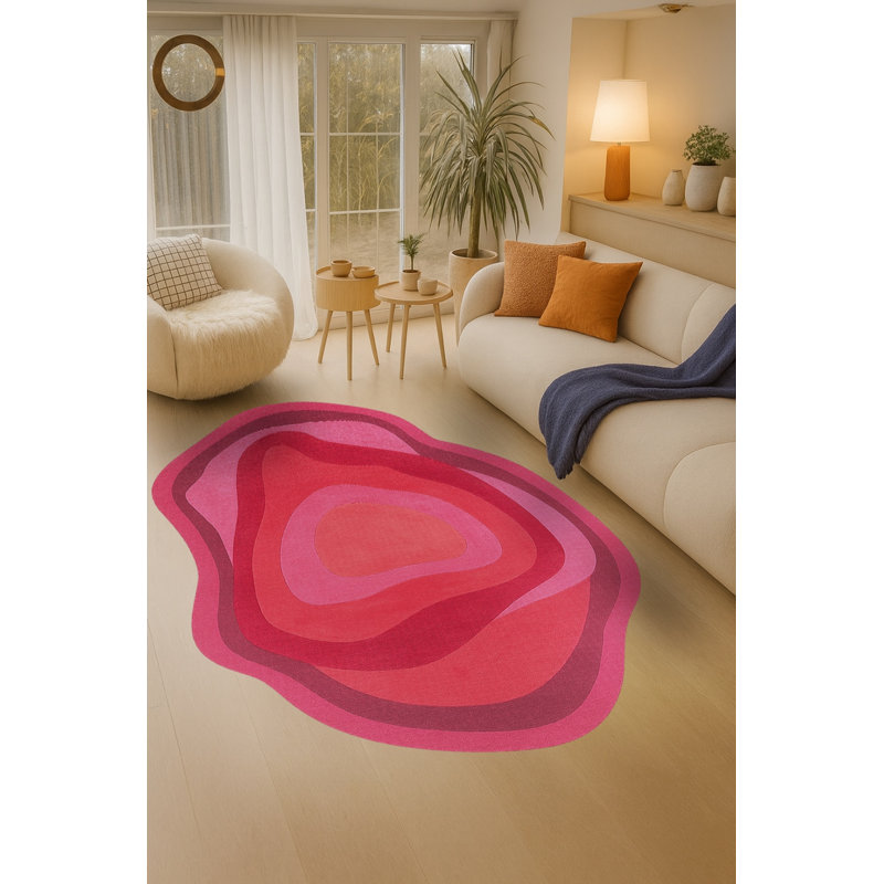 Tapis rose tissé à motif abstrait lavable Mosso, 2' x 2'11"