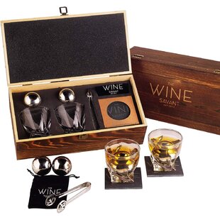 Wine & Whiskey Decanter Gift Set for Men & Women Whiskey Decanter, 2 Iceberg Whiskey Glasses, 2 Coasters, 8 Stainless Steel Whisky Rocks Chillers