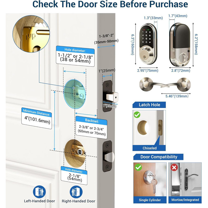 Smart Door Locks Fingerprint Keyless Entry, Bluetooth Biometric Door Lock Set, Touchscreen Keypad Deadbolt