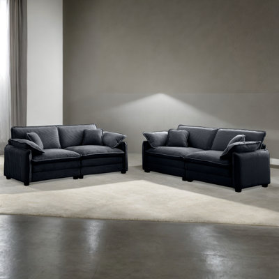 Agawam Corduroy Upholstered 4-Seater Sofa Set with Pillows