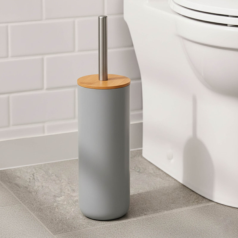 Ensemble de brosse de toilette et support autoportant avec bambou PADANG, Gris / brun