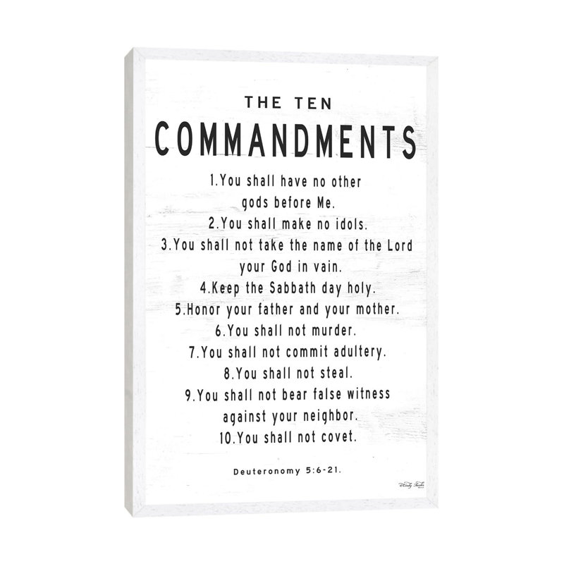 The Ten Commandments by Cindy Jacobs - Print on Canvas, White Framed Canvas, 66.04cm H x 20.32cm W x 3.81cm D