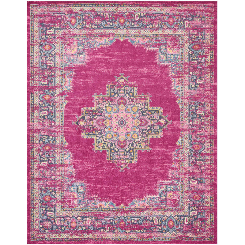 Abbate Oriental Fuchsia Pink Area Rug, Rectangle 1'10" x 2'10"