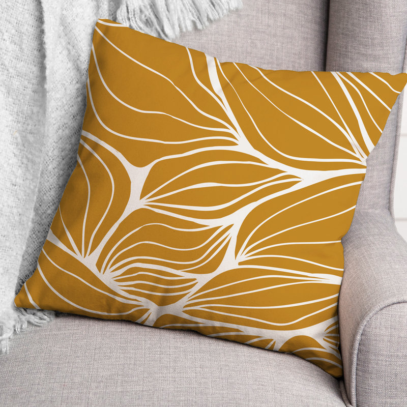 Coussin décoratif intérieur / extérieur à motif floral, Orange / Jaune