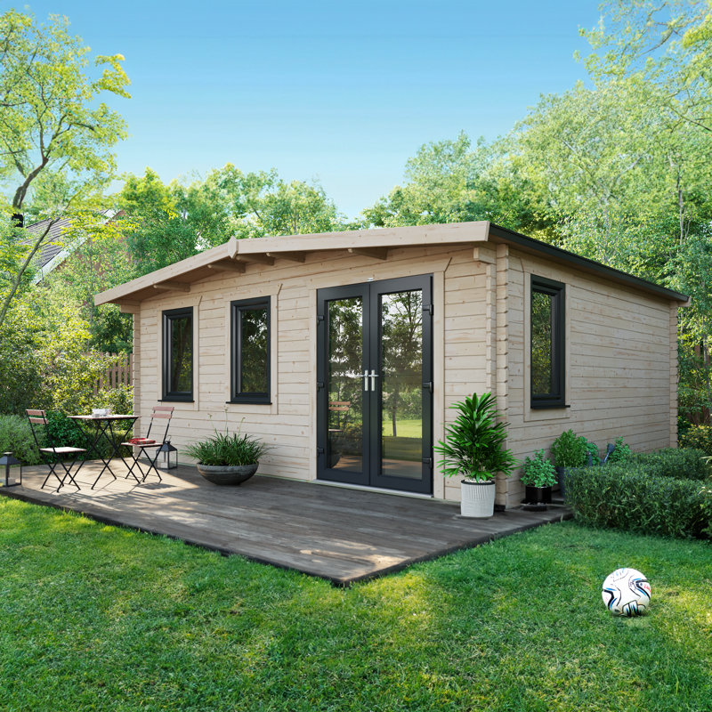 Powersheds Apex 16 x 18ft Chalet Log Cabin, Doors to the Right - 44mm