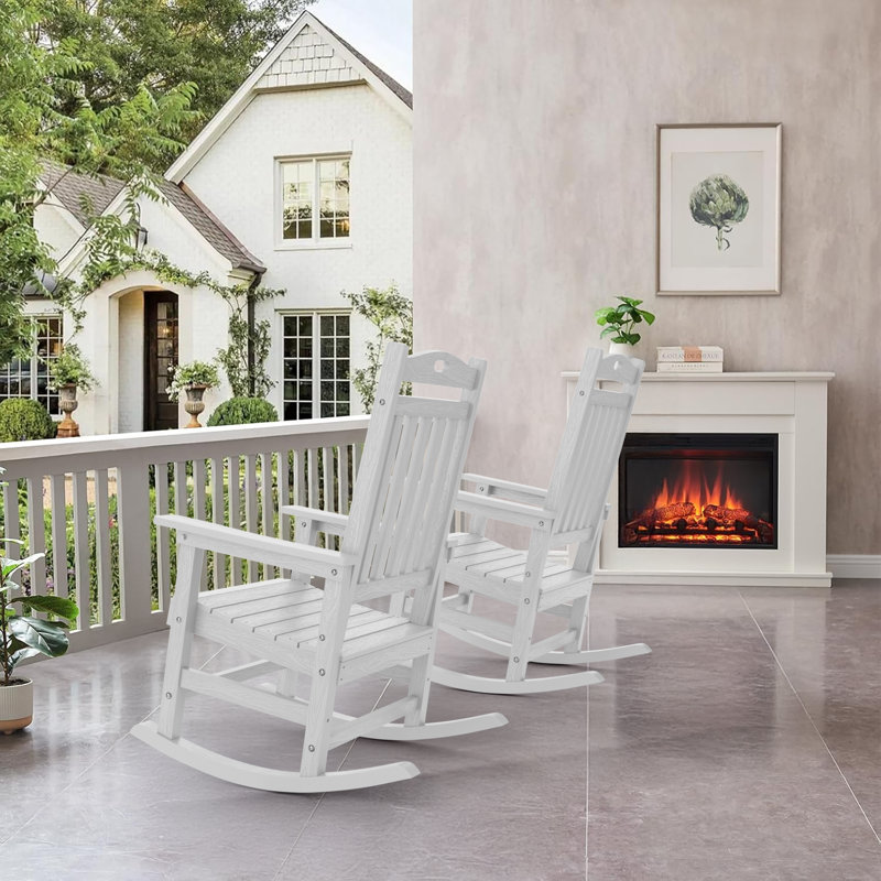 Outdoor Adirondack Rocking Chair HIPS All Weather Oversized Plastic Patio Chair Rocker, White
