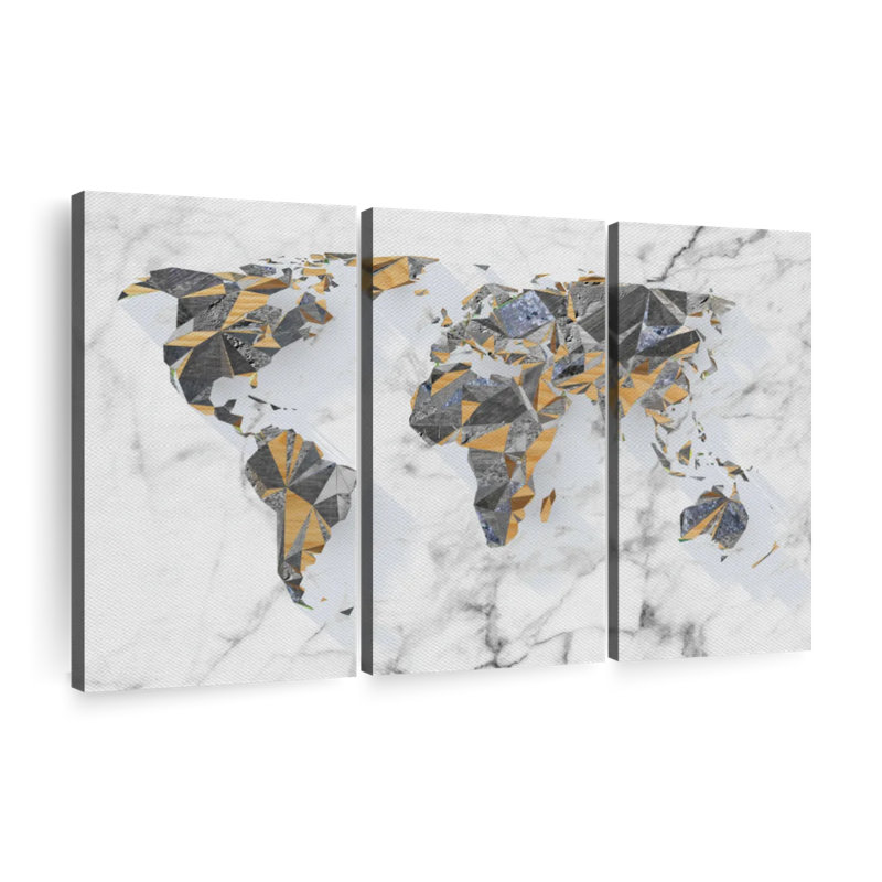 Carte du monde géo-marbre 3 pièces, H 74 po x l 48 po x P 1,25 po