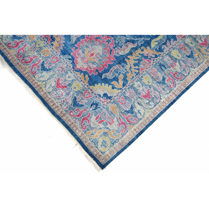 Hand Knotted Wool Area Rug in Blue