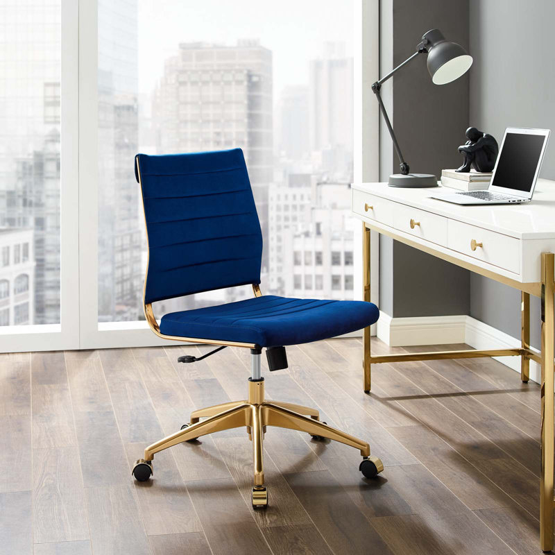 Chaise de bureau en velours Jive, Bleu marine