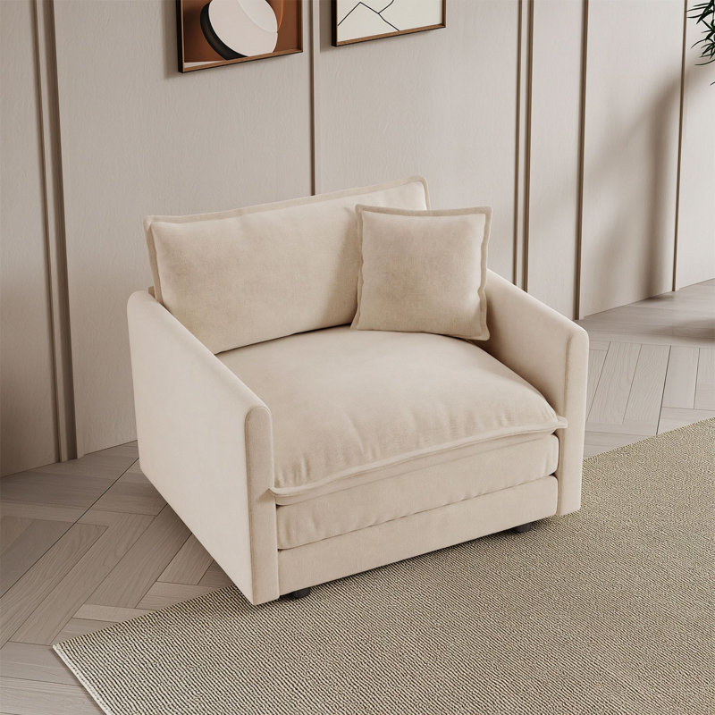 Fauteuil rembourré à une place avec coussin décoratif, Café clair