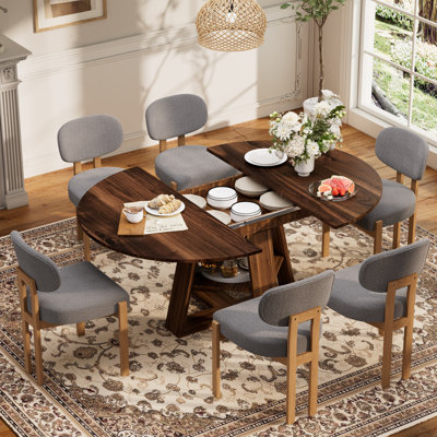 Ensemble de salle à manger multifonctionnel extensible de 43,3 po à 59 po avec tablette de rangement et chaises en tissu de chenille, table de salle à manger familiale peu encombrante