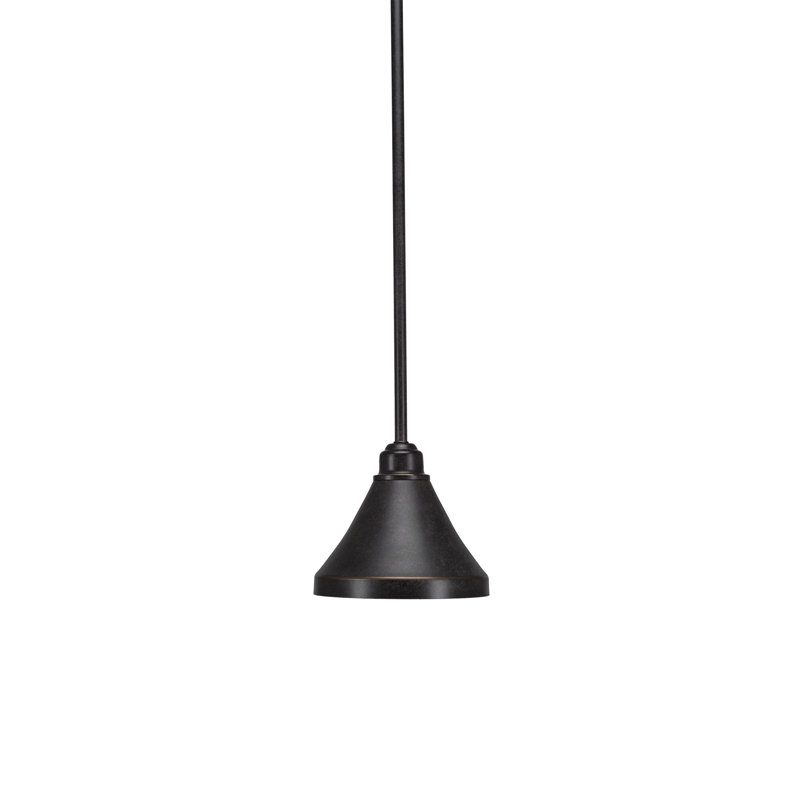 Blacksmith Stem Hung Mini Pendant Shown in Painted Wood-look Metal & Dark Granite Finish With 7" Dark Granite Metal Shade