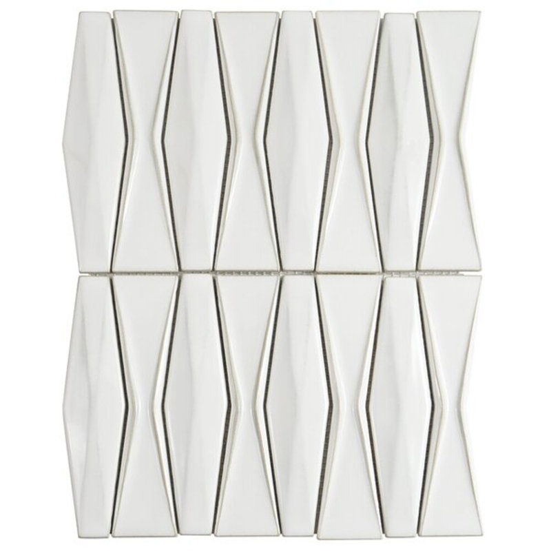Nabi Harlequin 2x8 Glossy Glass Mosaic Tile, Natural White