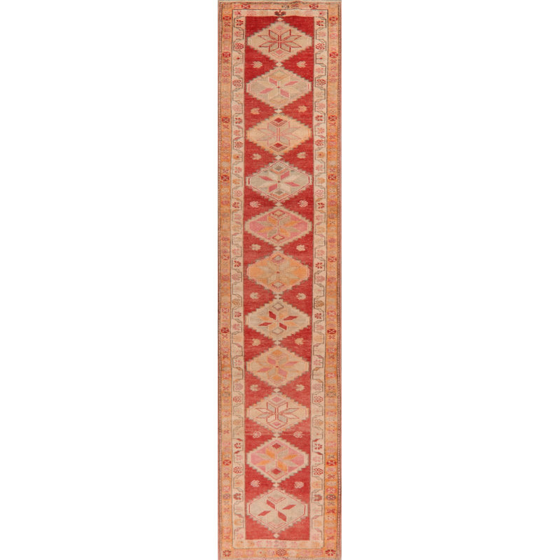 Tapis de couloir unique en laine noué à la main Anatolian nouvel âge rouge 2 pi 10 po x 12 pi 7 po Aailiyah