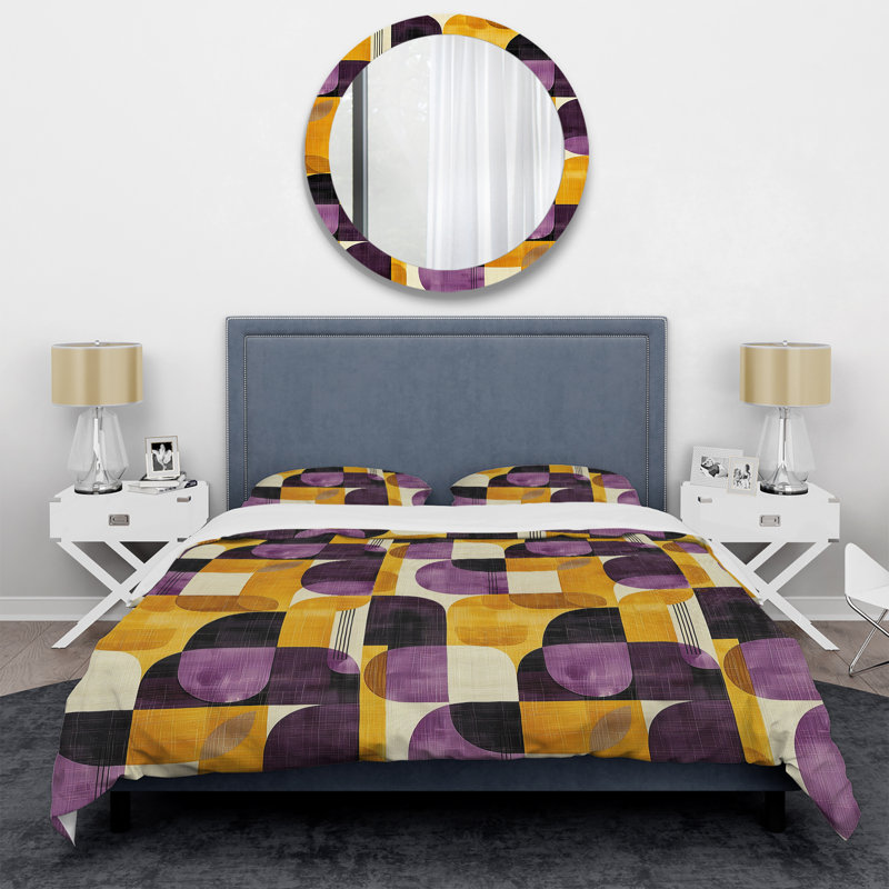 Ensemble de housse de couette à motif géométrique jaune et jaune rétro, Housse de couette très grand et 2 très grandes t