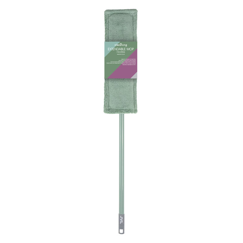 JVL Extended Microfibre Mop – Flat Floor Cleaner with Long Handle – Machine Washable & Reusable Cleaning Head – Green