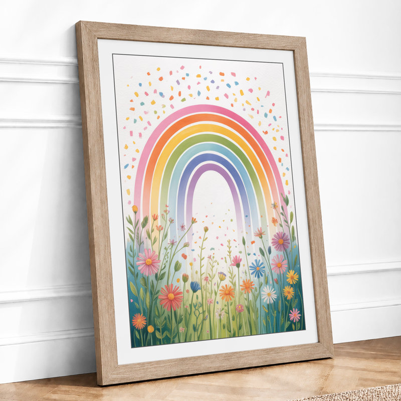 Rainbow Over Wildflowers Botanical - Framed Print, A3 - 42.0 x 29.7 cm, Oak