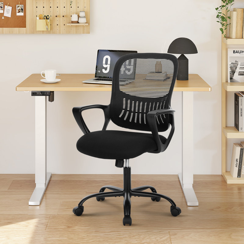 Ensemble de bureau à domicile et de chaise, bureau debout réglable moderne avec chaise ergonomique en filet, Chêne / noir