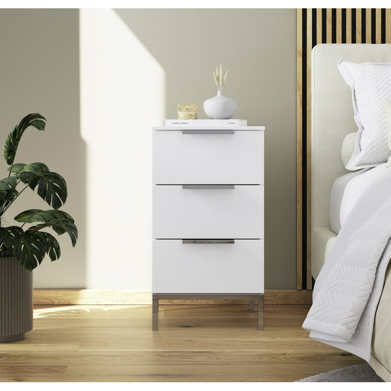 Flipp Manufactured Wood Bedside Table, Alpine White/Chrome